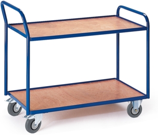 Rollcart Tischwagen mit abgewinkeltem Schiebegriff und 2 Etagen im Buchendekor 790x490mm