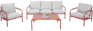 Aluminium-Gartengarnitur HWC-O11, Outdoor 3-Sitzer Sitzbank Sessel Sofa, Olefin (205 g/m²) ~ terrakotta Polster beige