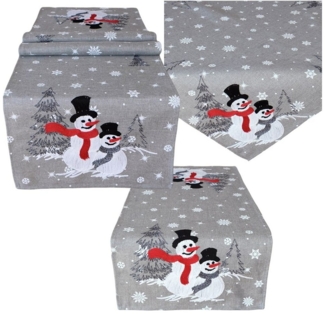 matches21 HOME & HOBBY Tischdecke Tischdecke MARITA Schneemänner Stick grau Polyester 85x85 cm (1-tlg), Pflegeleicht & waschbar bei 30 °C
