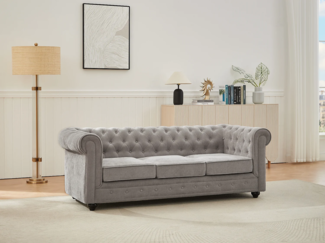 Vente-unique - 3-Sitzer-Sofa - Stoff - Grau - CHESTERFIELD