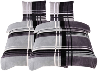 One Home Bettwäsche Winter Cashmere Touch Adzo, Fleece, 4 teilig, gestreift grafisch, flauschig warmes Teddy Plüsch Übergröße