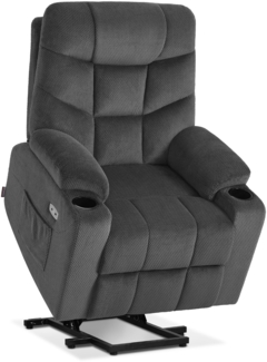 M MCombo Fernsehsessel mit Aufstehhilfe Elektrisch, Sessel mit Aufstehhilfe, fernsehsessel mit liegefunktion bis 140°, Seniorensessel für Wohnzimmer, mit USB 7286 (Stoff, Dunkelgrau)