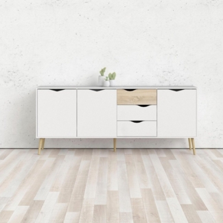 andas Kommode Oslo, Sideboard, Aufbewahrung, Schubladenschrank, Stauraum, Breite 196 cm, Höhe 82 cm, 3 Türen und 3 Schubladen