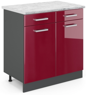 Vicco Küchenunterschrank Bordeaux Hochglanz 80 cm AP Marmor, R-Line