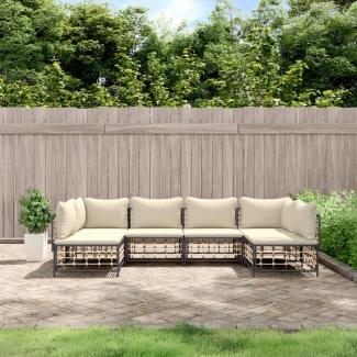 vidaXL 6-tlg. Garten-Lounge-Set mit Kissen Anthrazit Poly Rattan 3186786