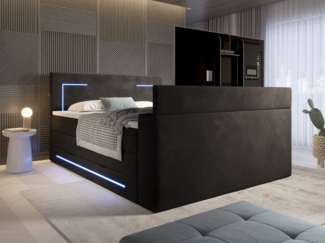 wonello Boxspringbett Monaco mit TV-Lift, mit Bettkasten, Matratzen und Topper, mit LED-Beleuchtung, Samt