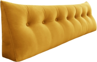 VERCART Großes Keilkissen, Langes Lesekissen, Bettruhe Rückenkissen, Dreieckiges Liegekissen, Dekoratives Kopfteilkissen für Tagesbett oder Tiefes Sofa, Samt Ingwergelb, 200cm