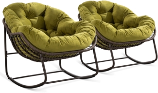 LVHOM Schaukelstuhl mit gepolstertem Kissen, Rattanstuhl mit Stahlrahmen, Lounge Sessel, Schaukelsessel, 2 St, für Balkon/Garten/Wohnzimmer/Schlafzimmer