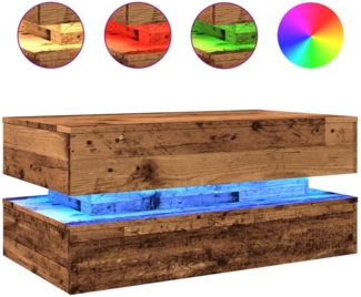 Couchtisch, Sofatisch mit LED-Leuchten Altholz-Optik 90x50x40 cm