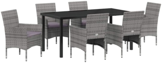 vidaXL Garten Essgruppe mit Kissen 7 pcs Grau Poly Rattan 3379734