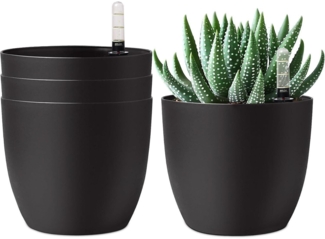T4U 15cm Schwarz Selbstwässernder Blumentopf mit Wasseranzeiger 4er-Set