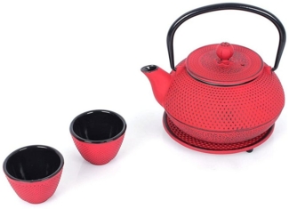 ECHTWERK Geschirr-Set Teeservice im Vintage-Design (4-tlg), Gusseisen, Teekanne 1,1L, Sieb abnehmbar, Teebereiter, Untersetzer + 2 Teetassen