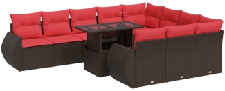 vidaXL 11-tlg. Garten-Sofagarnitur mit Kissen Braun Poly Rattan Akazie 3326715