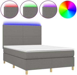 vidaXL Boxspringbett mit Matratze & LED Dunkelgrau 140x190 cm Stoff 3135270