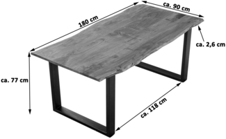 Esszimmer Tisch Industrial Baumtisch massive Akazie Kufengestell nougat 180x90 schwarz Laurina 526227