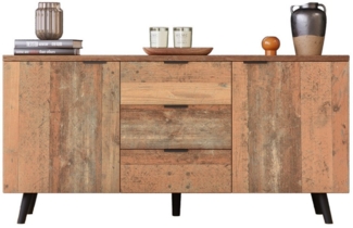 REDOM Sideboard Vintage Sideboard 140 cm Retro Holzoptik (Highboard mit verstellbaren Ablagen, mit 3 Schubladen und 2 Türen), Altholz-Optik