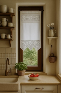 HOSSNER - ART OF HOME DECO Scheibengardine 45x75 cm (1 St), blickdicht, Baumwolle, Vintage, Romantische Stickerei