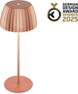 BRILONER - Riffle LED Tischlampe kabellos IP44 mit Lichtkante, 14,5x36,5 cm, Touchdimmer, Akku tauschbar, Nachttischlampe, Leselampe, LED Lampe, Akku Lampe, German Design Award Winner, Kupferfarbig