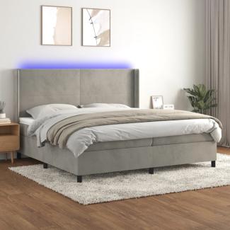 vidaXL Boxspringbett mit Matratze & LED Hellgrau 200x200 cm Samt, Härtegrad: H2 [3139463]