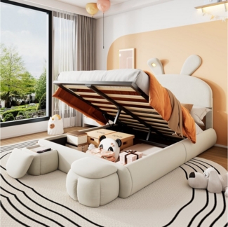 TavilaEcon Boxspringbett Polsterbett mit einstellbarer Helligkeit warmfarbenen Lichtstreifen, Stauraum unter dem Bett, zwei Aufbewahrungshockern, 140×200cm