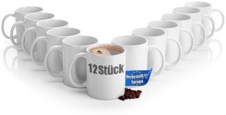 BigDean 12 Stück große Kaffeebecher weiß 300ml spülmaschinenfest aus hochwertigem Porzellan - Tassen zum Bemalen - Kaffeepott Glühweinbecher Kaffeetasse weiß - Kaffeetassen Set groß