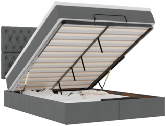 vidaXL Ottoman-Bett mit Matratze & LEDs Dunkelgrau 140x200 cm Stoff 3314094