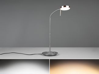 Moderne LED Schreibtischlampe MONZA dimmbar mit Flexarm, Silber, Höhe 57cm