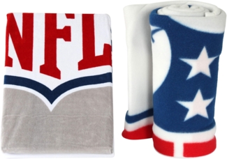 NFL Set Fleecedecke 150 x 200 cm & Velour Badetuch 80 x 150 cm weiss/grau