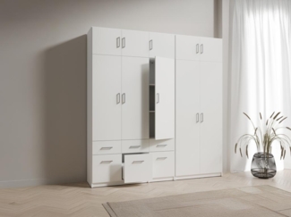 Vente-unique - Kleiderschrank mit 5 Türen & 6 Schubladen + Aufsatz - 228 cm - Weiß - BELOMY