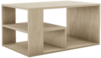 Hanah Home Elegant Coffee Table with Wall-Mount Option, Travertine Color, 80 x 50 x 40 cm | 100% Melamine Coated, 18 mm Thick | Stylish Storage & Shelves for Modern Living