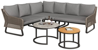 KLAM HOME Garten-Essgruppe Gartenmöbel-Set für 6-7 Personen mit Tischen und verstellbare Beine, (5-tlg, 3 2-Sitzer Sofa, 2 Couchtisch, aller Sitz- und Rückenkissen), geeignet für Gärten, Schwimmbäder und andere Außenbereiche