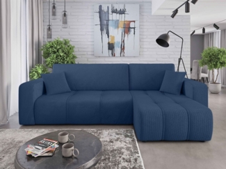 Ecksofa mit Schlaffunktion Sofa DAGNY in Stoff Poso Blau Ottomane Rechts