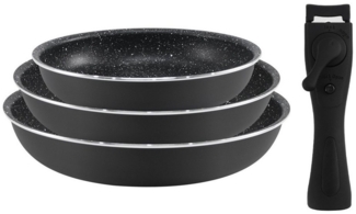Gotoll Pfannen-Set D-pan301 Antihaftbeschichtete Bratpfanne abnehmbarem Griff Induktion, Aluminium (Set, 4-tlg, Pfanne Ø20/24/28 cm), passend für verschiedene Herdarten