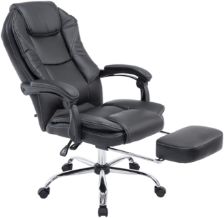 DELUKE® Bürostuhl MEDHA - 114 x 67 x 64, Schwarz Kunstleder Metall in Chromoptik Gestell ergonomische Bürostühle Homeoffice Stuhl mit Rollen