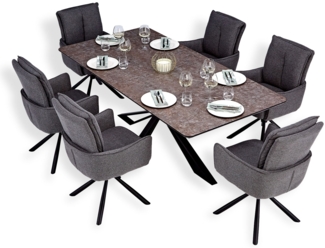 Esstisch mit 6 Stühlen Set Essgruppe Polsterstühle Drehbar Anthrazit Esszimmertisch 200x100 cm Metall Braun Schwarz