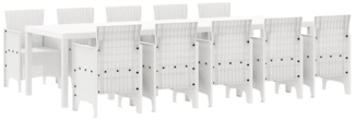 vidaXL Garten Essgruppe 11 pcs Weiß Rattan und Stahl 3378762