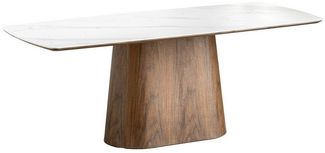 riess-ambiente Säulen-Esstisch UNIQUE 200cm weiß / braun · Konferenztisch mit Keramik-Tischplatte (Einzelartikel, 1-St), 8-10 Personen · Säulenfuß aus furniertem Walnussholz · Marmor-Design