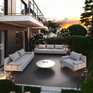 TRADA Gartenlounge-Set Gartensofa beständig gegen Sonnenlicht & Wasser - Grau, (Set), Gartensofa-Set mit 2 Getränkehaltern