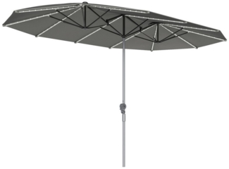 Outsunny Sonnenschirm mit Handkurbel, Solar-Lichtern, LxB: 451x267 cm, Doppelsonnenschirm aus Aluminium, Balkonschirm UV 50+, für Strand, Balkon, Garten, 451x267 cm, Dunkelgrau