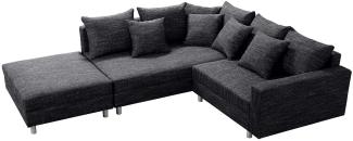 Wohnlandschaft Sofa Couch Ecksofa Eckcouch Gewebestoff schwarz + Hocker Minsk L