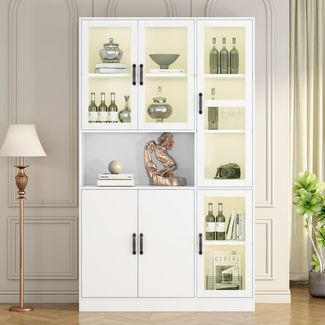 Vitrine/Bücherschrank mit LED, MDF & Acryl, 120 x 40 x 200 cm, Weiß