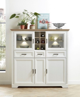 Highboard Jena / Jasmin, Holzwerkstoff, Weiß, 143 x 150 x 42 cm