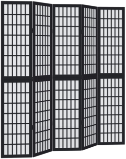 vidaXL 5-tlg. Paravent Schwarz Massivholz Paulownia 358775