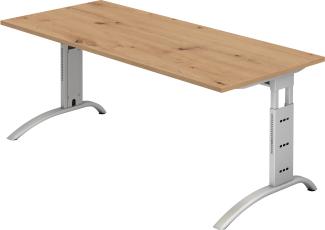 bümö manuell höhenverstellbarer Schreibtisch 180x80 cm in Asteiche - PC Tisch höhenverstellbar & groß, höhenverstellbarer Tisch Büro, großer Computertisch verstellbar, F-Serie, FS-19-R-S