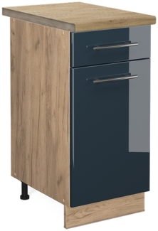 Küchenunterschrank Fame-Line Dunkelblau Hochglanz 40 cm , AP Eiche Vicco
