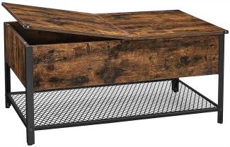 VASAGLE Couchtisch, Wohnzimmertisch mit klappbarer Platte, verstecktem Stauraum, Gitterablage, Metallgestell, für Wohnzimmer, Industrie-Design, 100 x 55 x 47 cm, vintagebraun-schwarz von SONGMICS LCT230B01