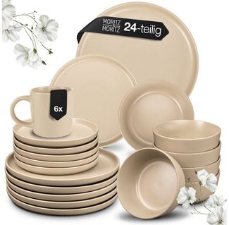 Moritz & Moritz Kombiservice NORDIC 24tlg Geschirrset Taupe mit Tassen (24-tlg), 6 Personen, Steinzeug, Spülmaschinengeeignet