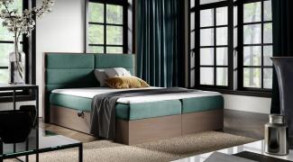 Boxspringbett Bett LAMBROS 160x200cm Dunkel Eiche Stoff Grün inkl. Bettkasten
