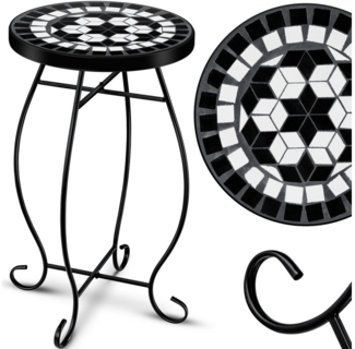 KESSER® Mosaiktisch Bistrotische Blumenhocker Rund 60 x 34 cm Metall Mosaik Beistelltisch Balkontisch Gartentische Terrassentisch Balkon Steinmosaik Garten Gartentisch Indoor Outdoor Tetragon