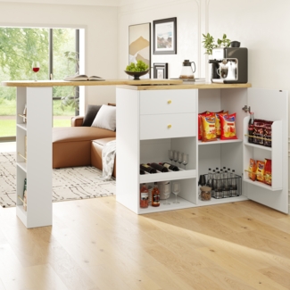 360°drehbarer Schrank mit Seitenregal und 4 Schubladen,MDF-Holzoptik,Kombinationsschrank mit Stauraum,Vitrine fürs Wohnzimmer